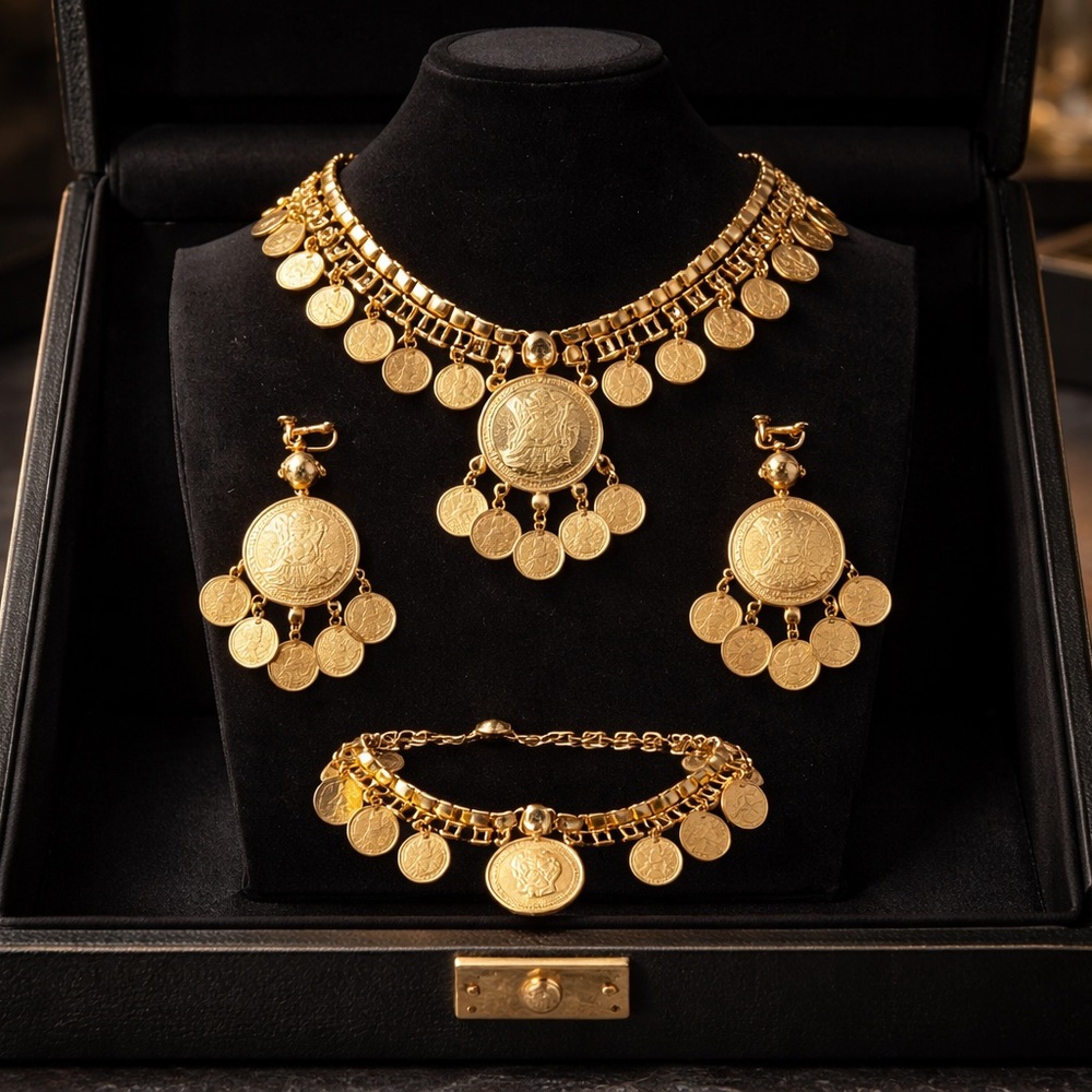 Miriam Haskell Vintage Gold Coin Necklace Set
